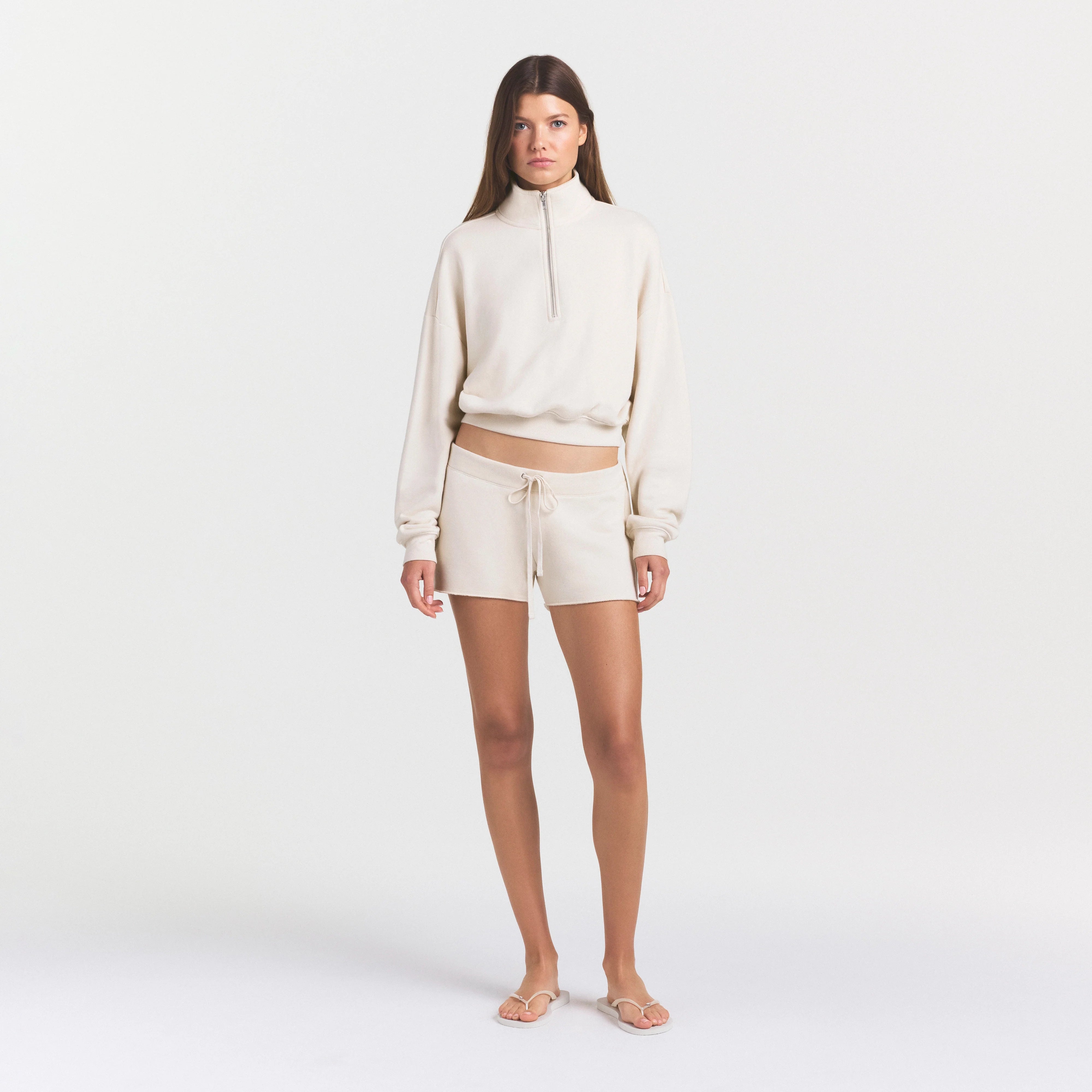 DRAPEY FRENCH TERRY HALF ZIP | BUFF