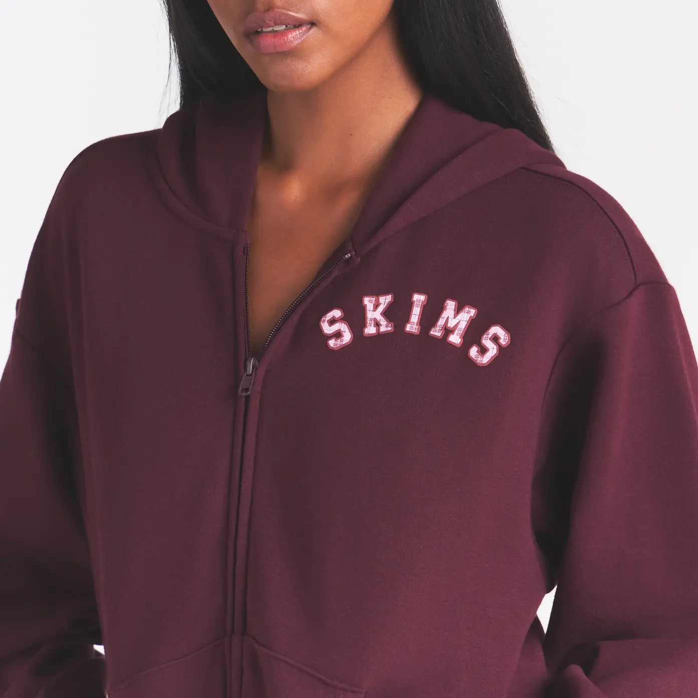 COTTON FLEECE CLASSIC ZIP UP HOODIE | CURRANT ARCHED SKIMS PLAID