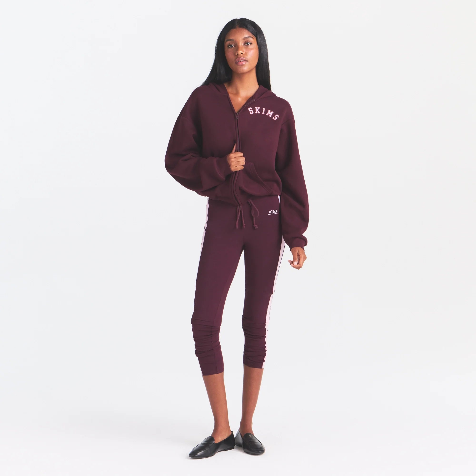 COTTON FLEECE CLASSIC ZIP UP HOODIE | CURRANT ARCHED SKIMS PLAID
