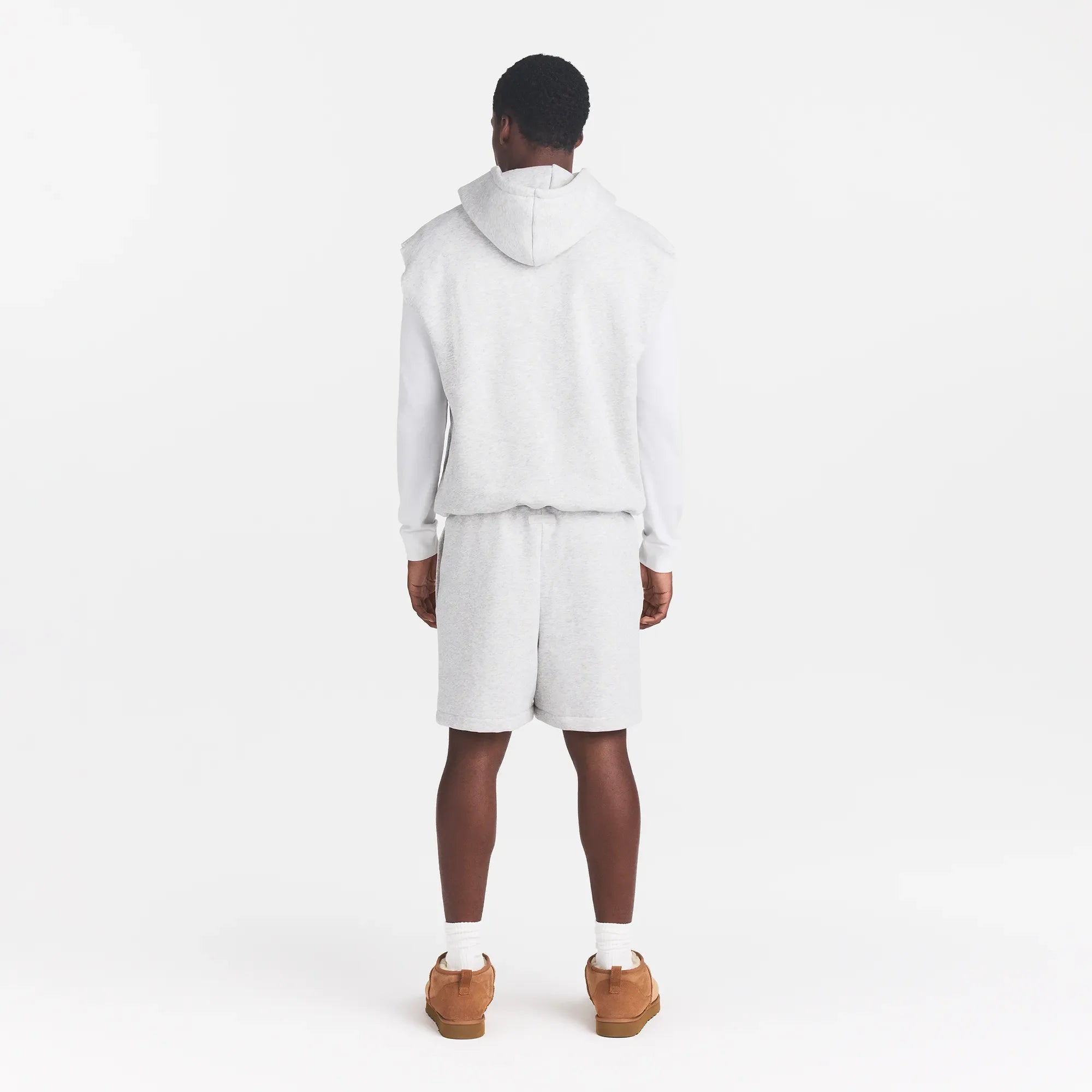 FLEECE LOUNGE MENS SLEEVELESS HOODIE | LIGHT HEATHER GREY