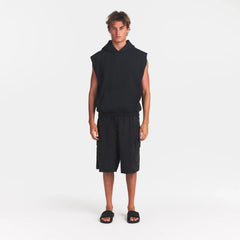 FLEECE LOUNGE MENS SLEEVELESS HOODIE | WASHED ONYX