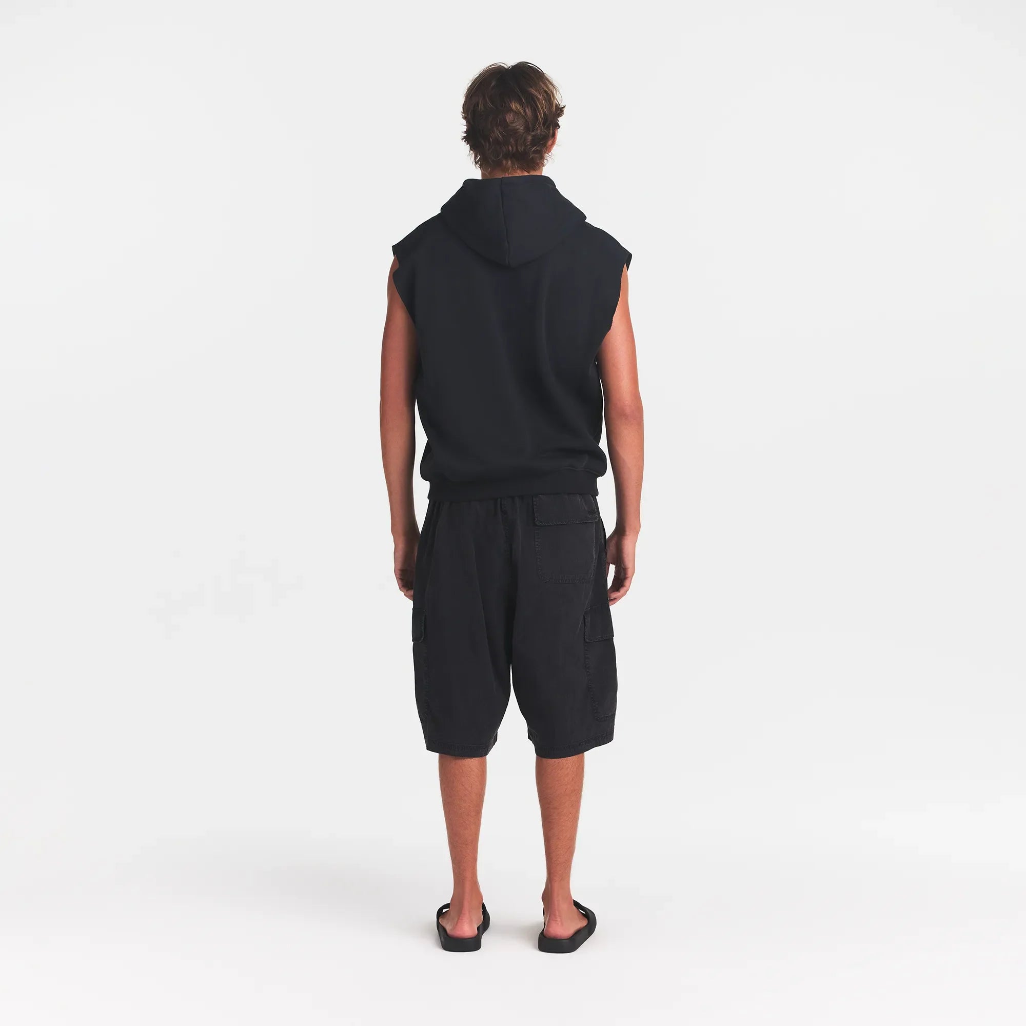 FLEECE LOUNGE MENS SLEEVELESS HOODIE | WASHED ONYX