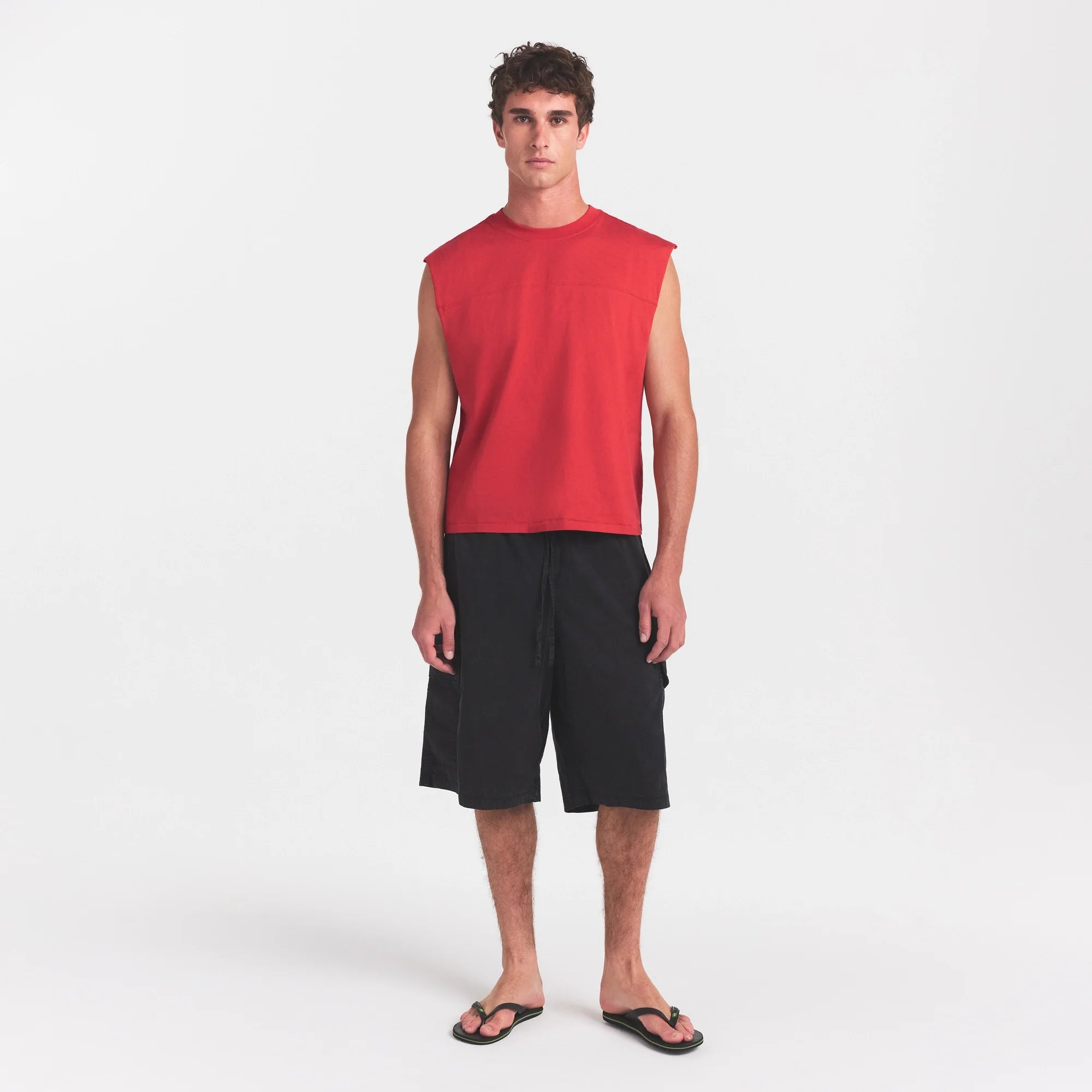 HEAVYWEIGHT COTTON MENS CROPPED MUSCLE TANK | WASHED RED