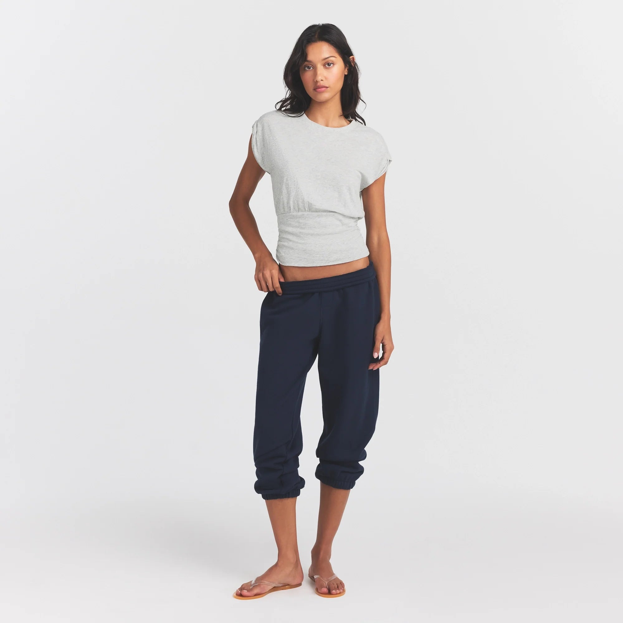 WORN IN JERSEY RUCHED TEE | LIGHT HEATHER GREY