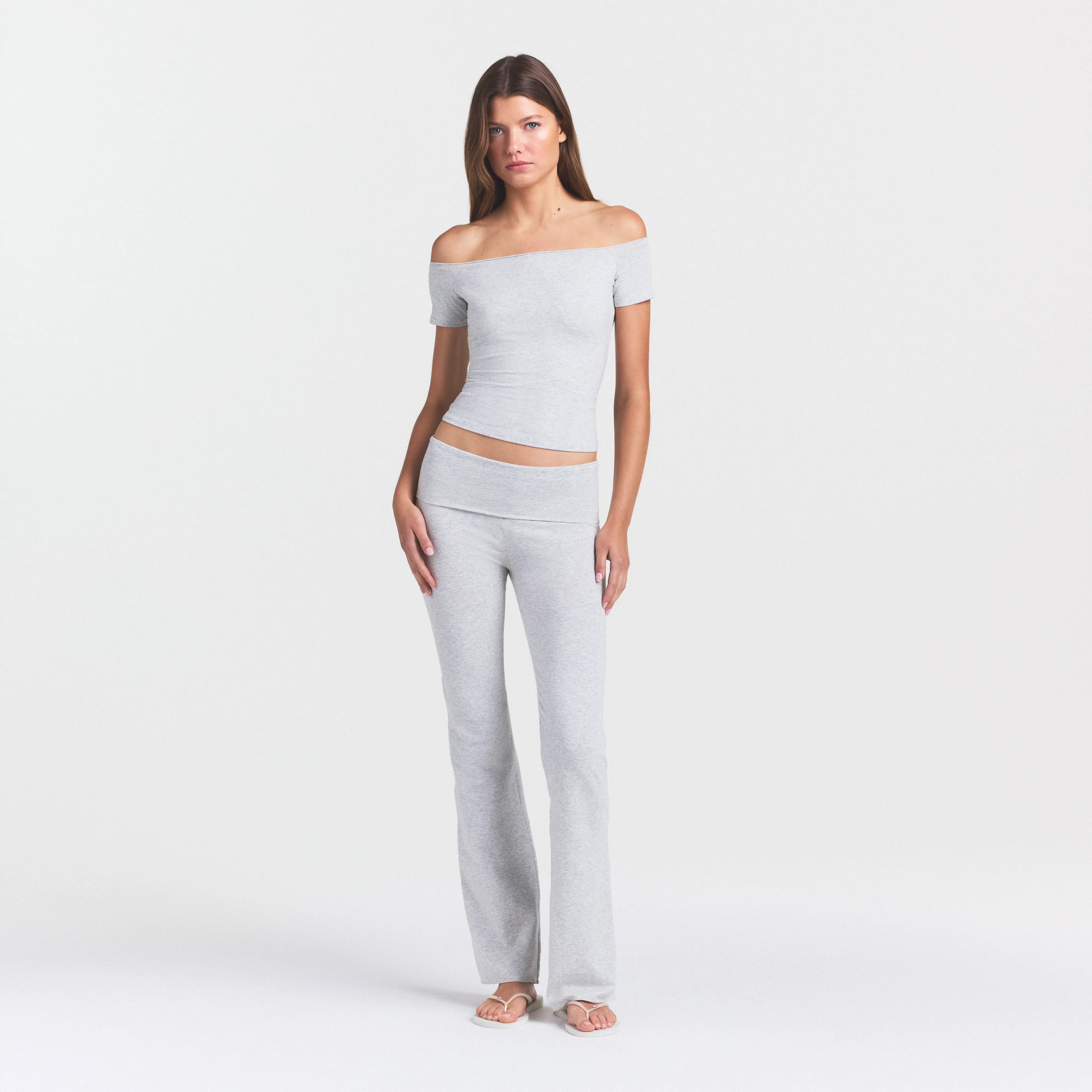 COTTON JERSEY OFF THE SHOULDER TOP | LIGHT HEATHER GREY