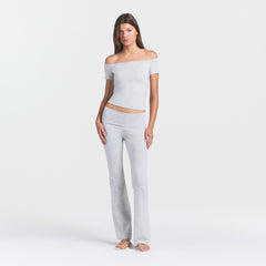 COTTON JERSEY OFF THE SHOULDER TOP | LIGHT HEATHER GREY