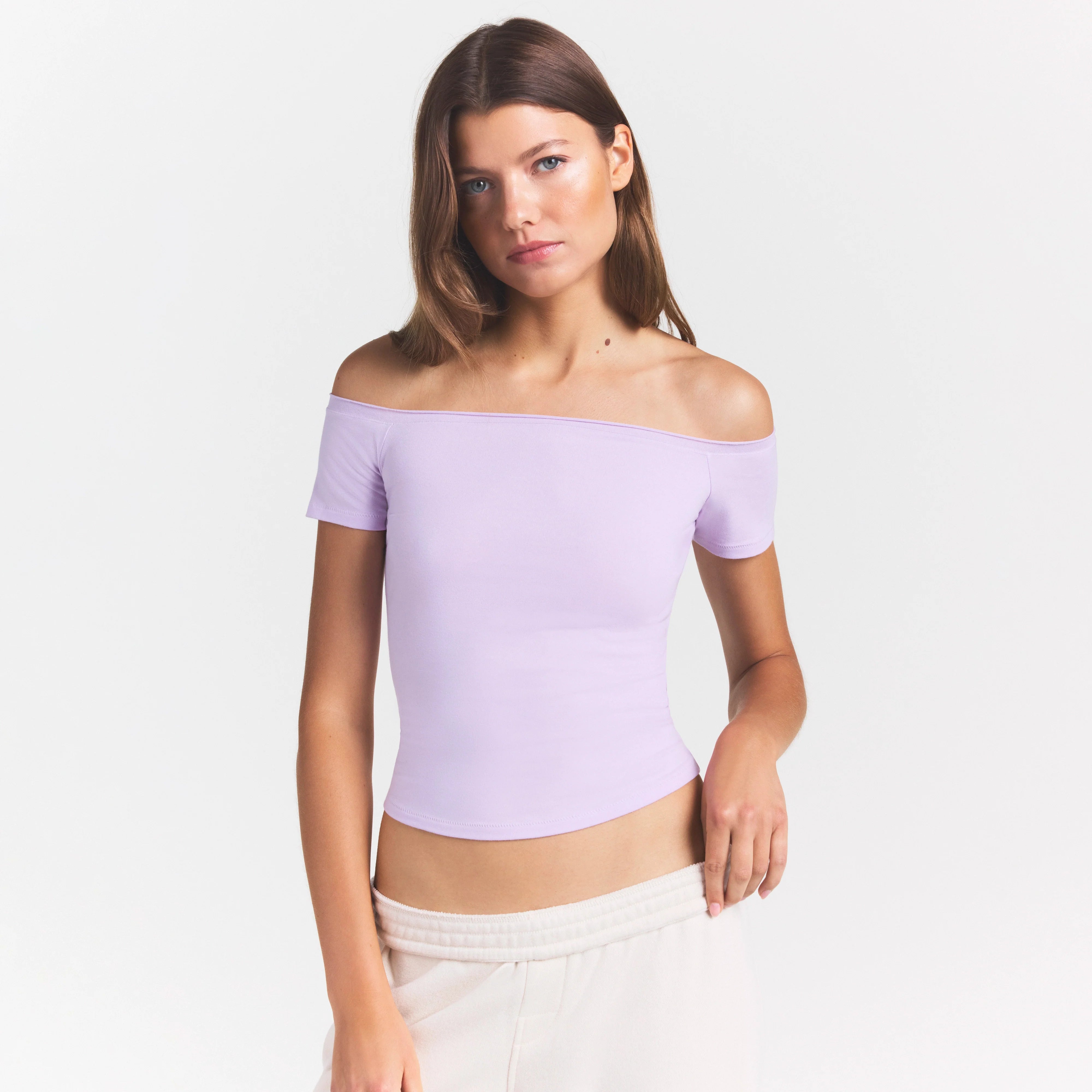 COTTON JERSEY OFF THE SHOULDER TOP | SUGAR PLUM
