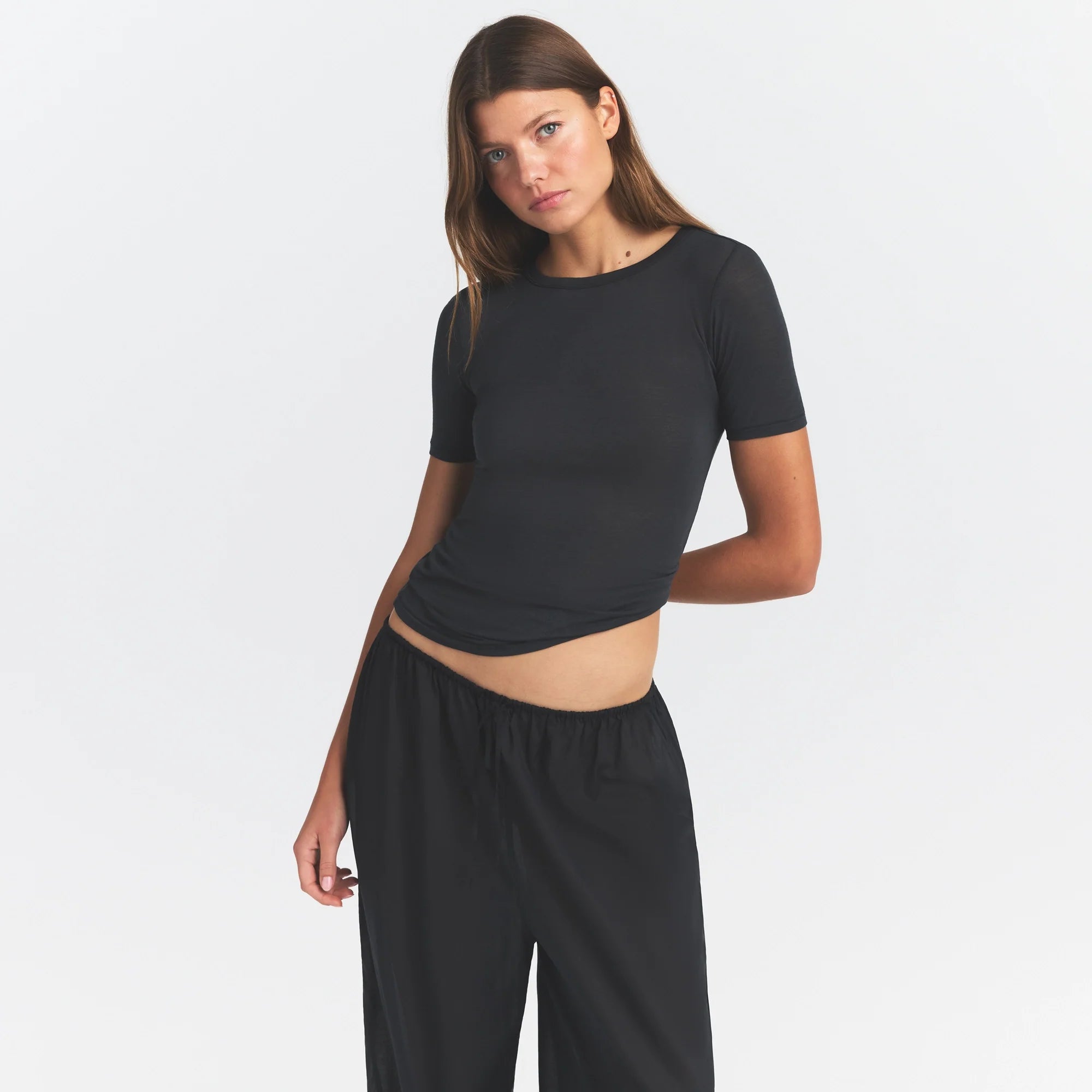 SHEER MODAL LONG T-SHIRT | ONYX