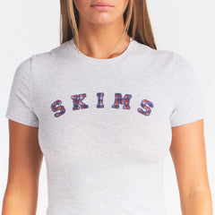COTTON JERSEY LOGO T-SHIRT | LIGHT HEATHER GREY ARCHED SKIMS PLAID