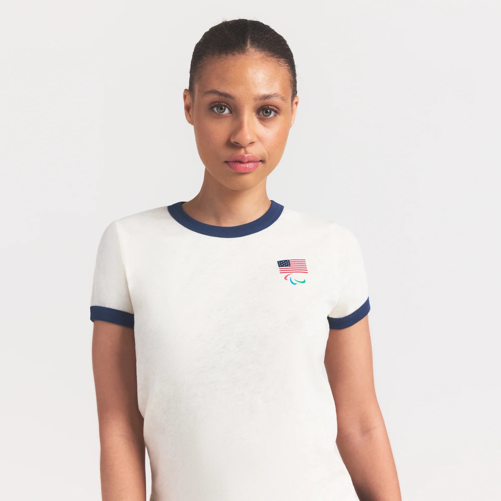 SKIMS FOR TEAM USA WORN IN JERSEY PARALYMPIC SHRUNKEN T-SHIRT | ECRU
