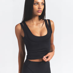 NikeSKIMS MATTE DOUBLE STRAP SCOOP TANK | OBSIDIAN