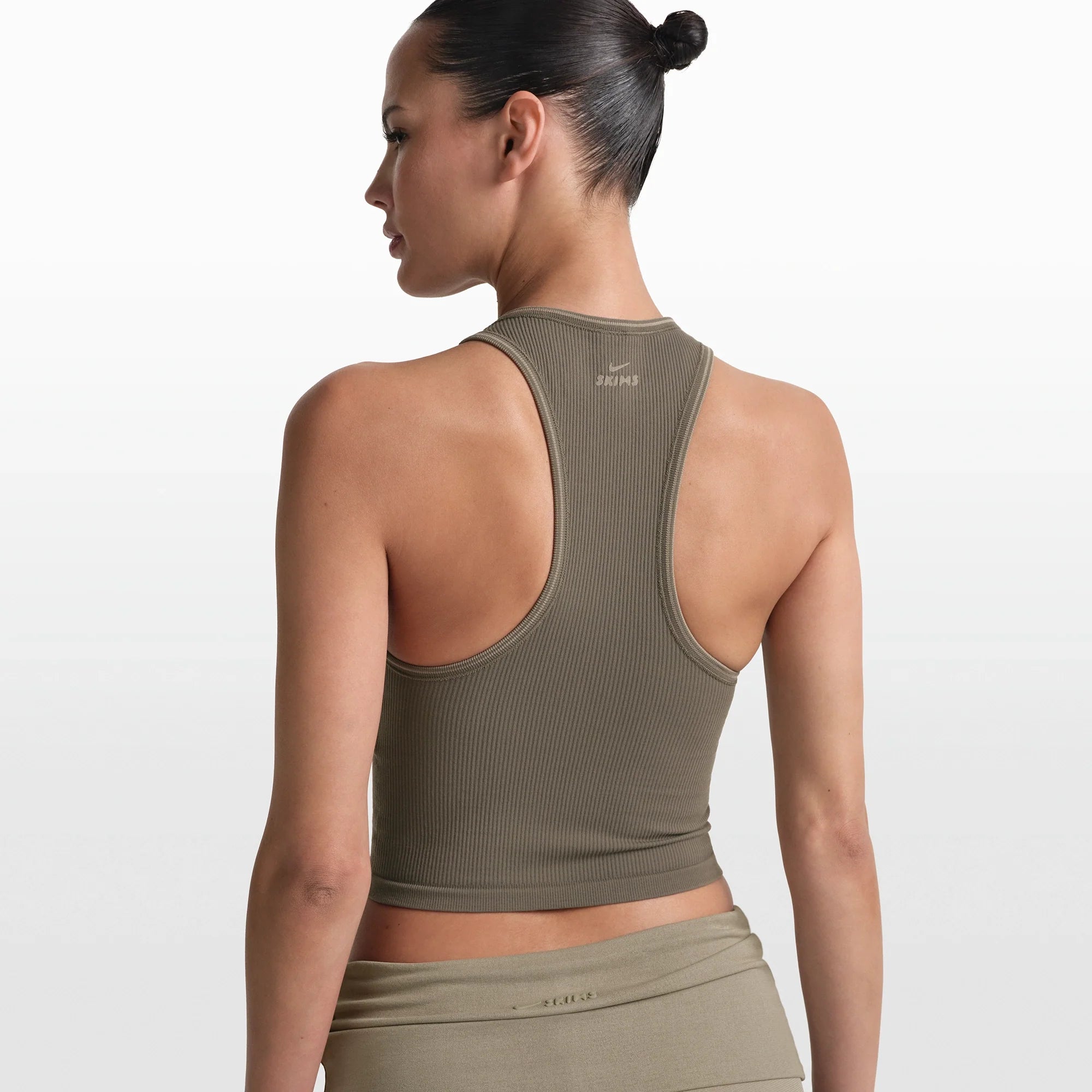NikeSKIMS RIBBED SEAMLESS RACER FRONT TANK | DUSTY OAKMOSS