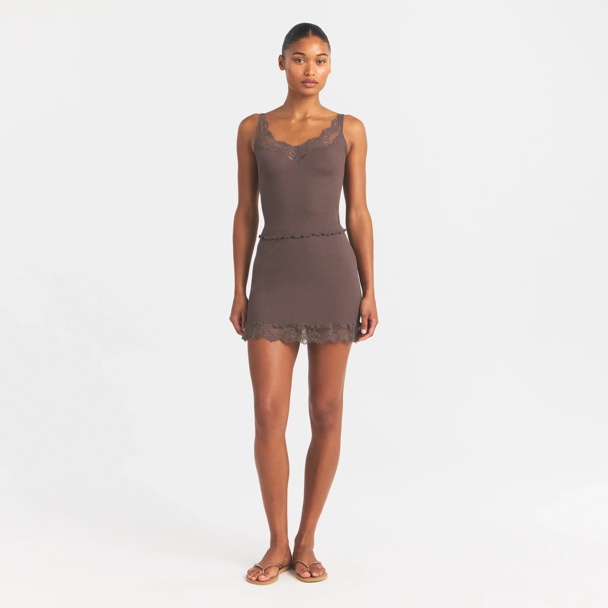 RIB KNIT LACE CAMI | AMETHYST