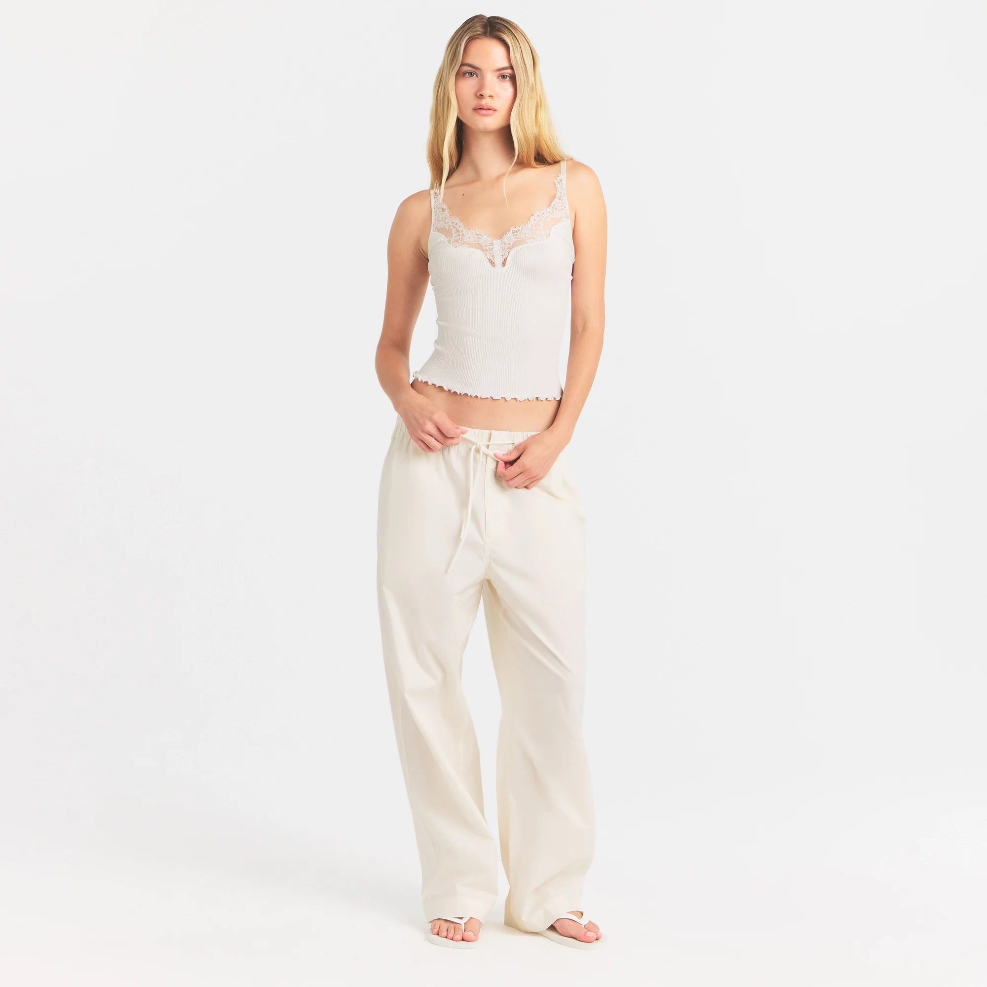 RIB KNIT LACE CAMI | EGRET