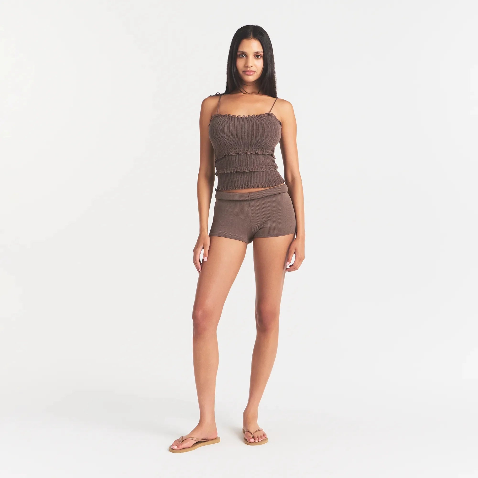 SHEER KNIT RUFFLE CAMI | AMETHYST