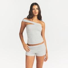 COTTON JERSEY ASYMMETRICAL TOP | LIGHT HEATHER GREY