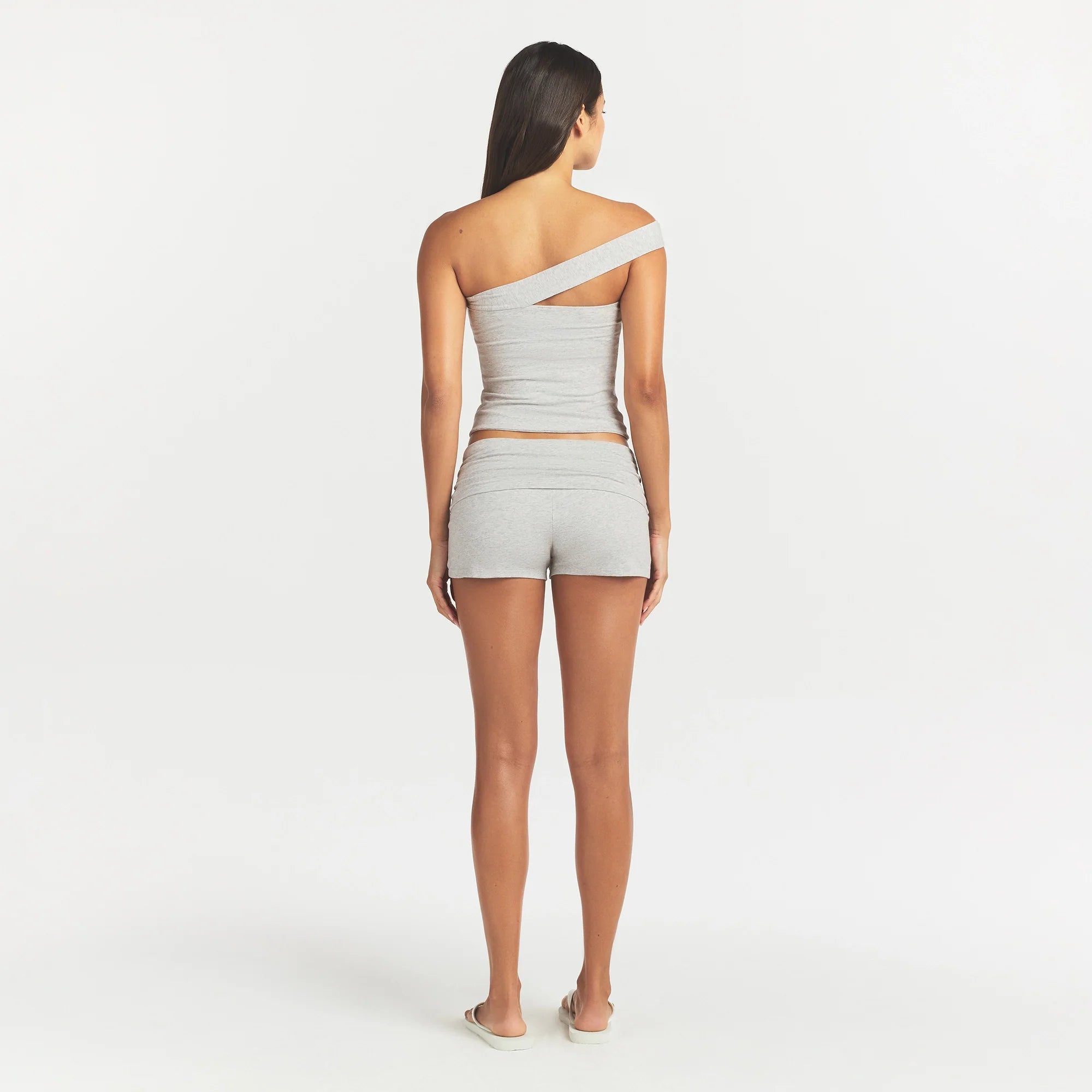 COTTON JERSEY ASYMMETRICAL TOP | LIGHT HEATHER GREY