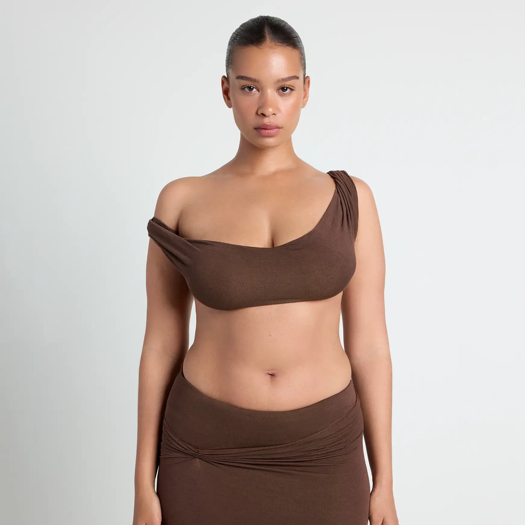 VETTESE X SKIMS SHEER MODAL DRAPED BRALETTE | COCOA