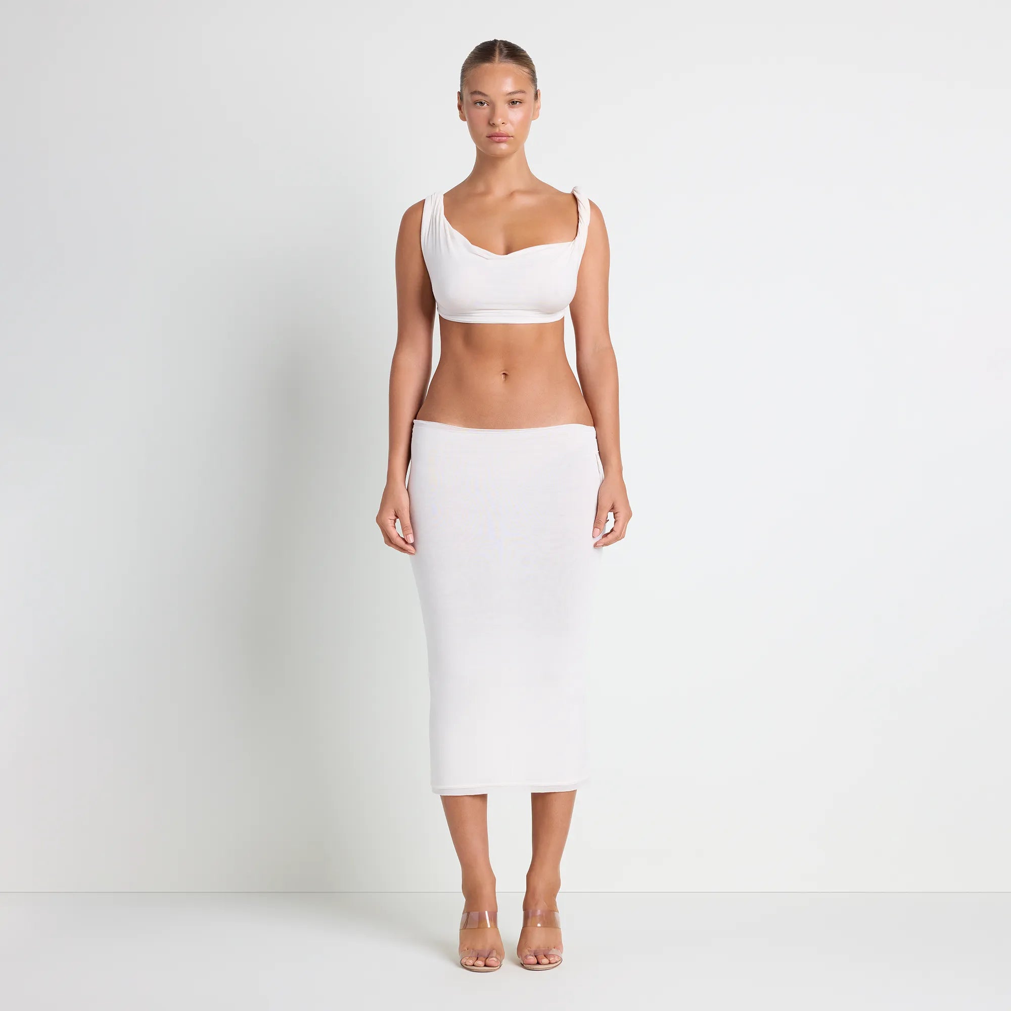 VETTESE X SKIMS SHEER MODAL DRAPED BRALETTE | ECRU