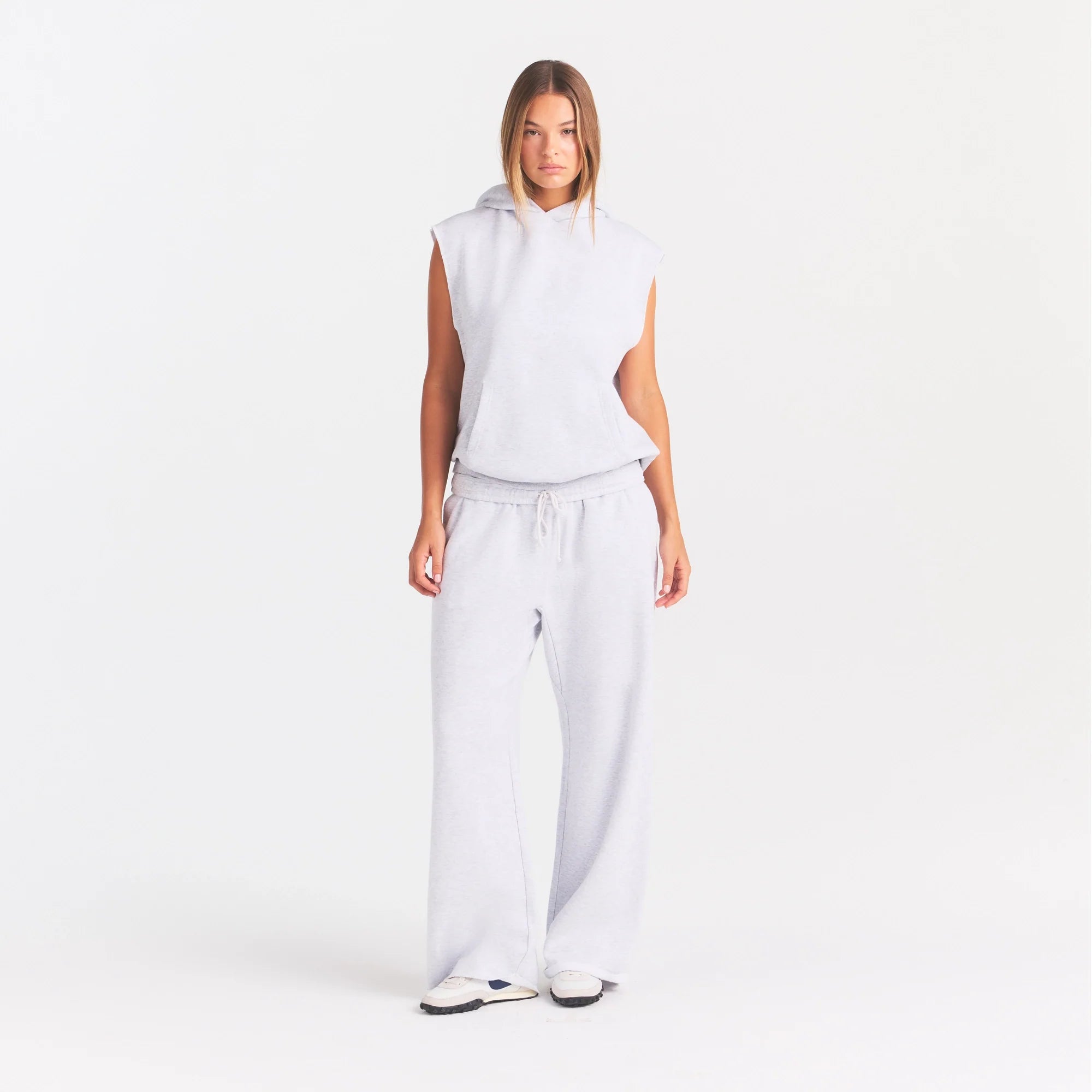 COTTON FLEECE OVERSIZED SLEEVELESS HOODIE | LIGHT HEATHER GREY