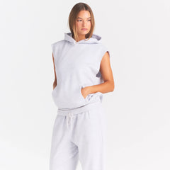 COTTON FLEECE OVERSIZED SLEEVELESS HOODIE | LIGHT HEATHER GREY
