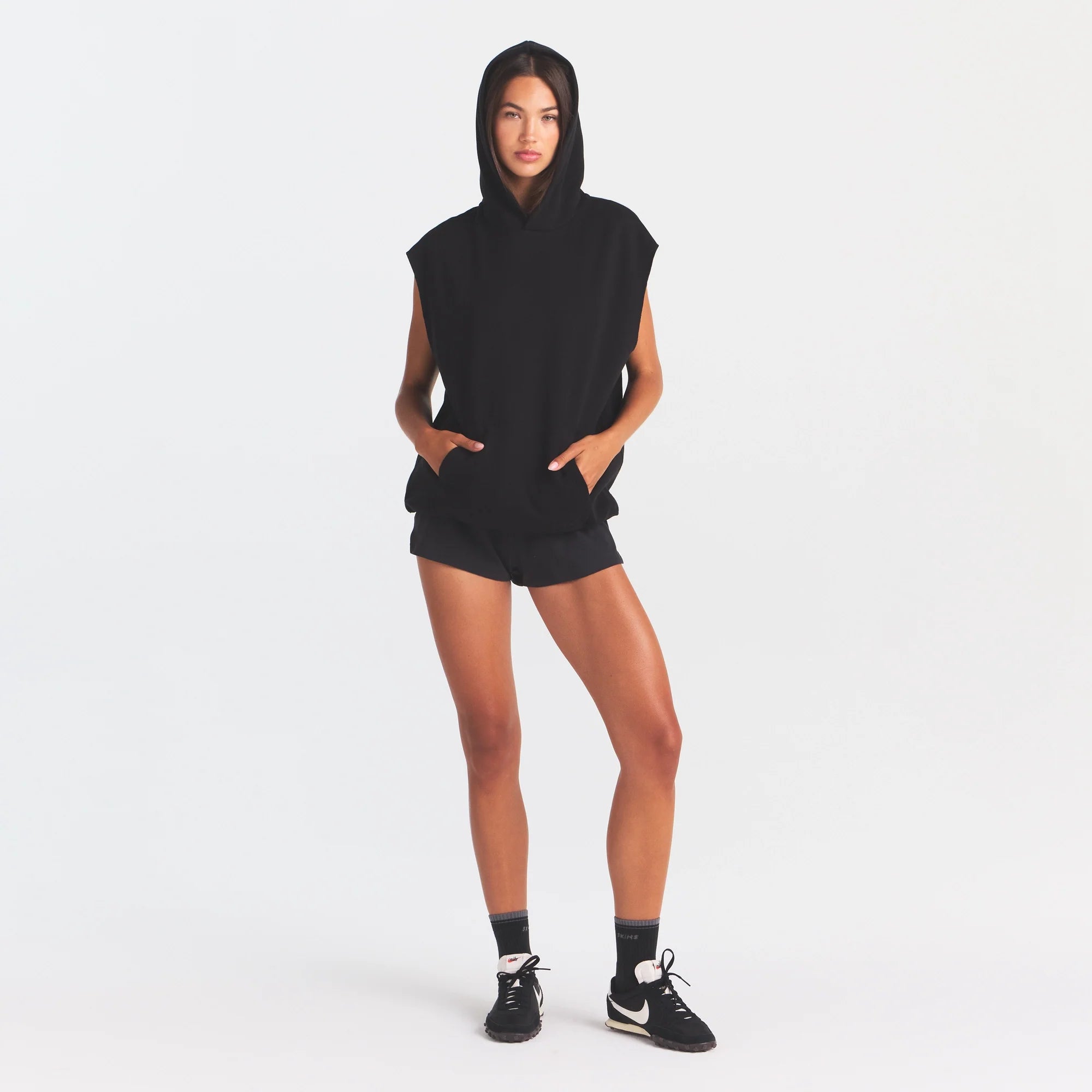 COTTON FLEECE OVERSIZED SLEEVELESS HOODIE | ONYX