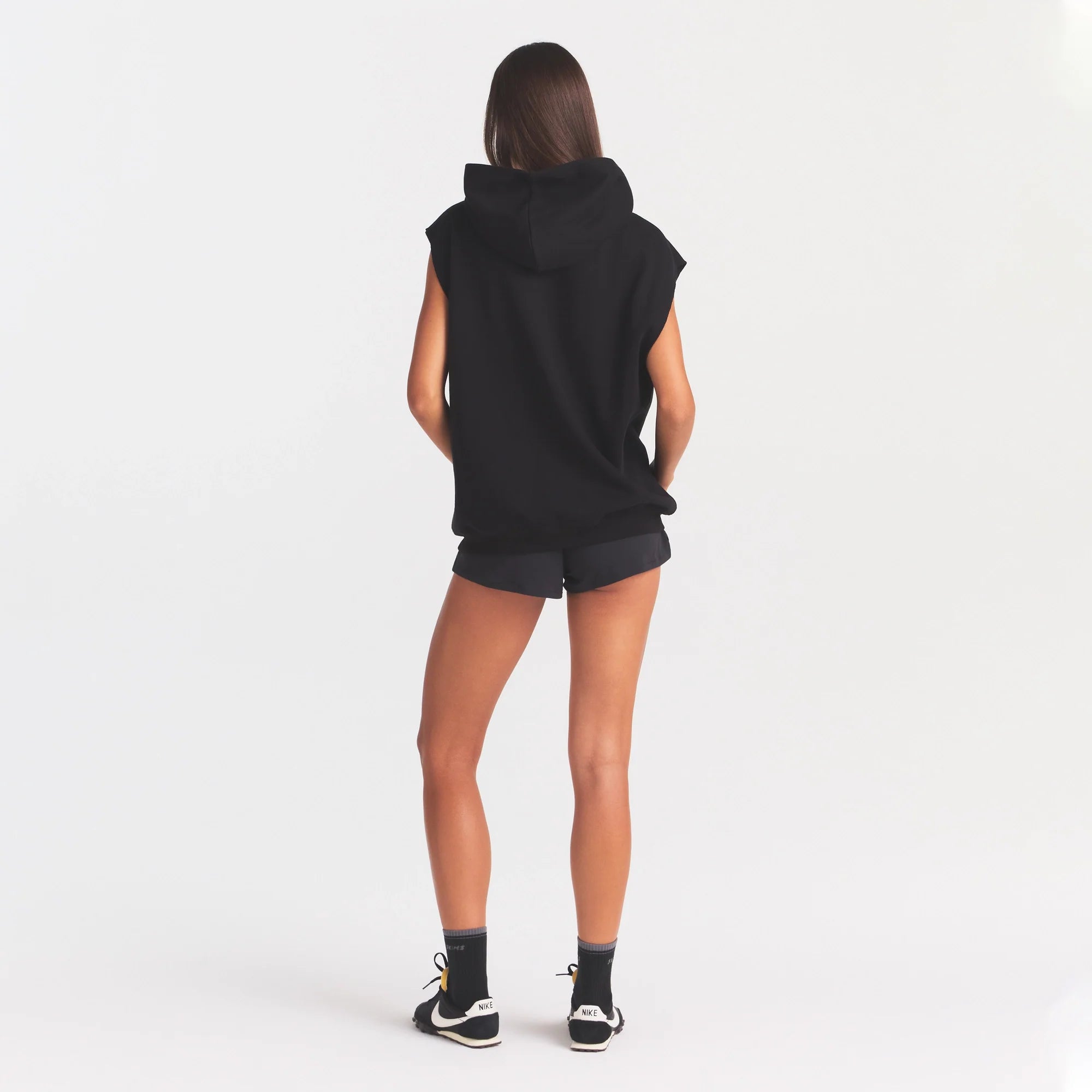 COTTON FLEECE OVERSIZED SLEEVELESS HOODIE | ONYX