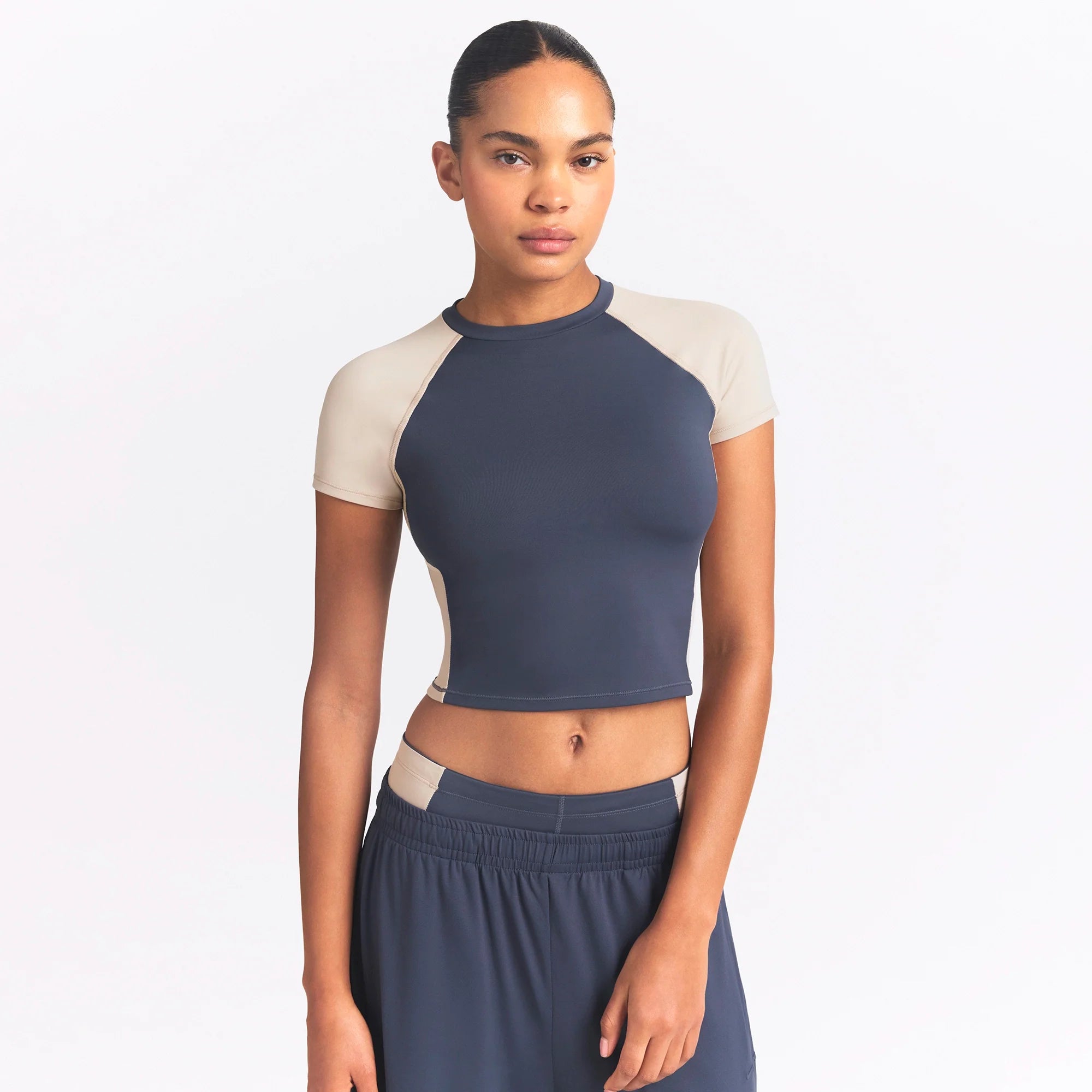 NikeSKIMS MATTE SHINE MIX CROPPED BABY T-SHIRT | DEEP ROYAL AND STONE