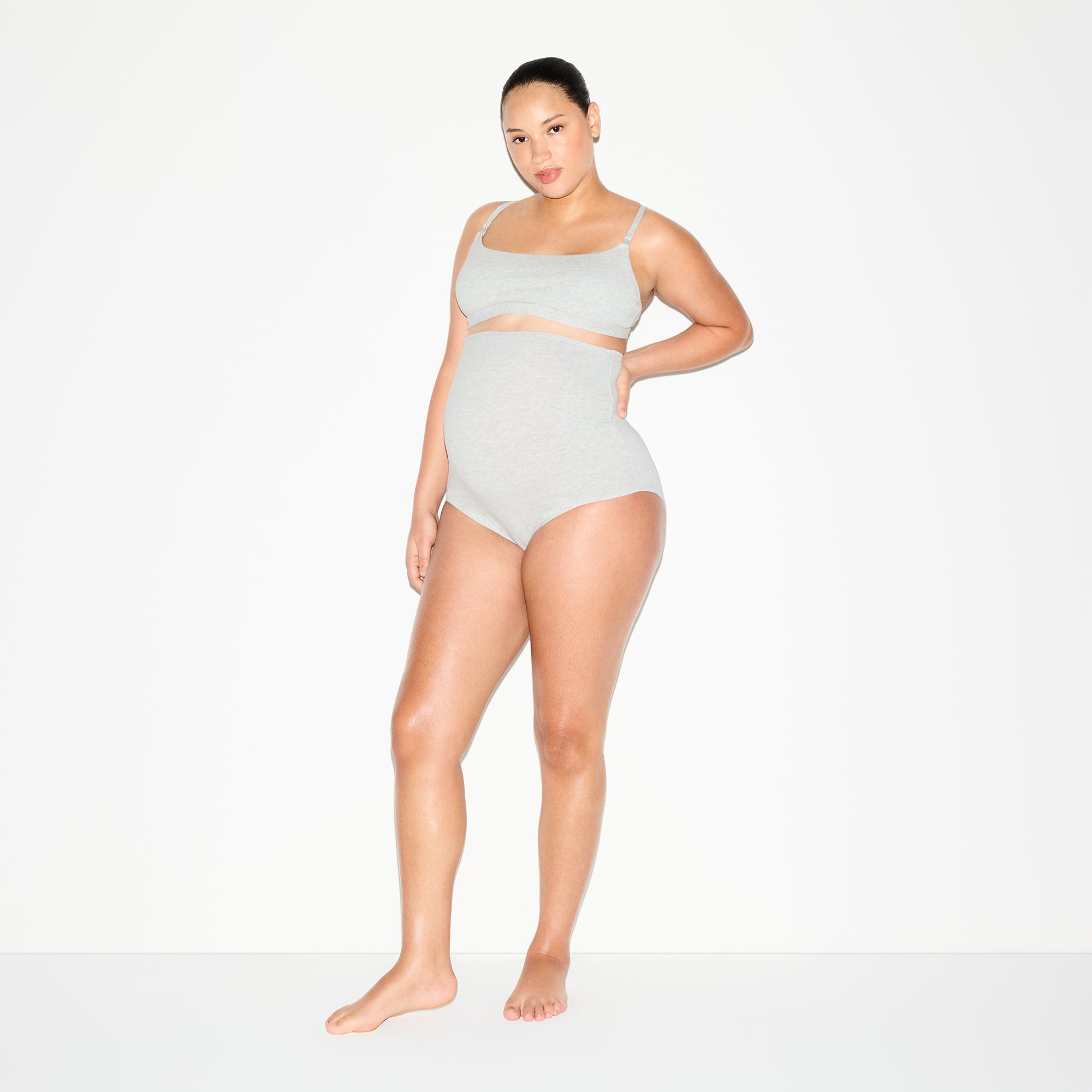 COTTON JERSEY MATERNITY HIGH-WAISTED BRIEF 5-PACK | LIGHT HEATHER GREY