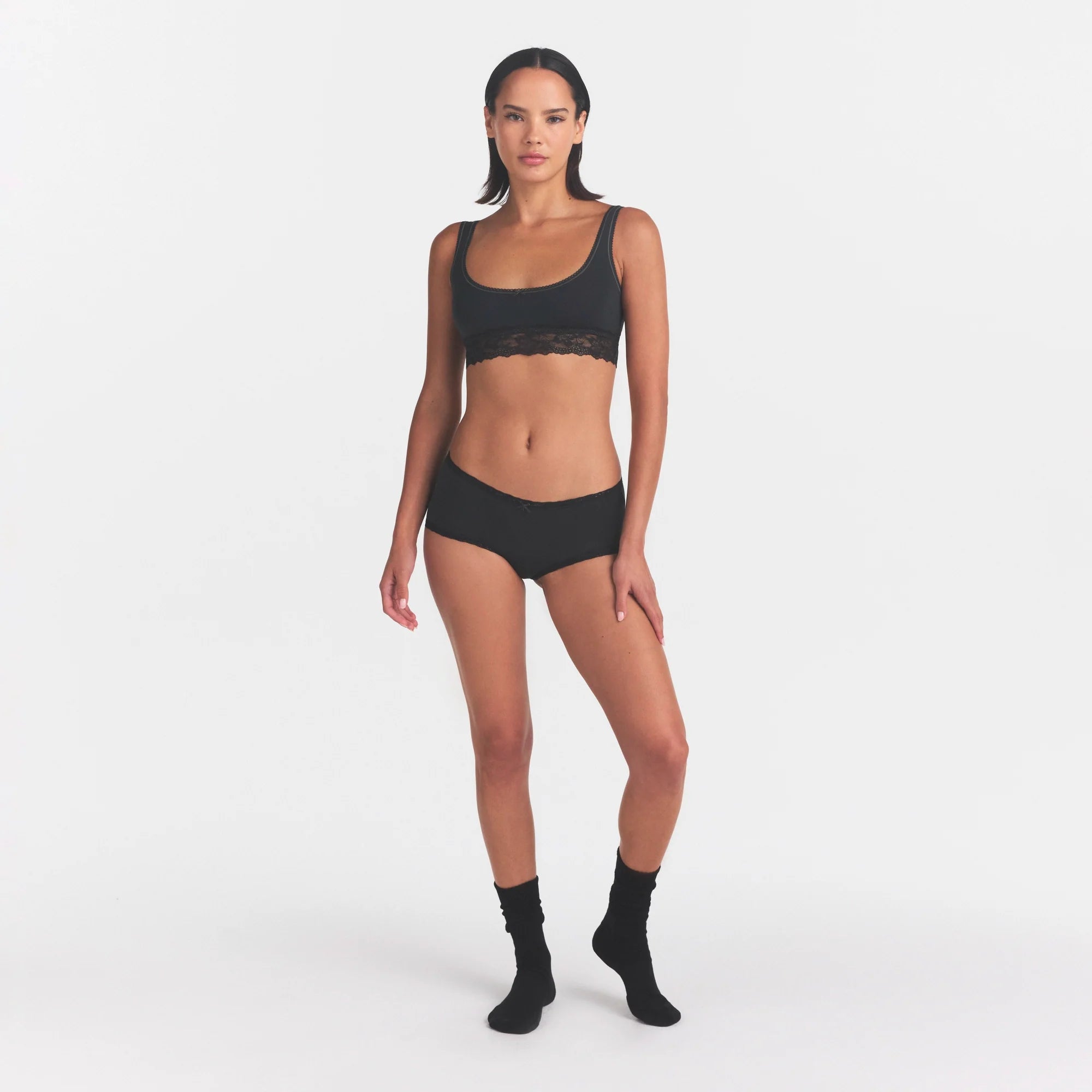 LIGHTWEIGHT COTTON LACE HIPSTER | SOOT TONAL