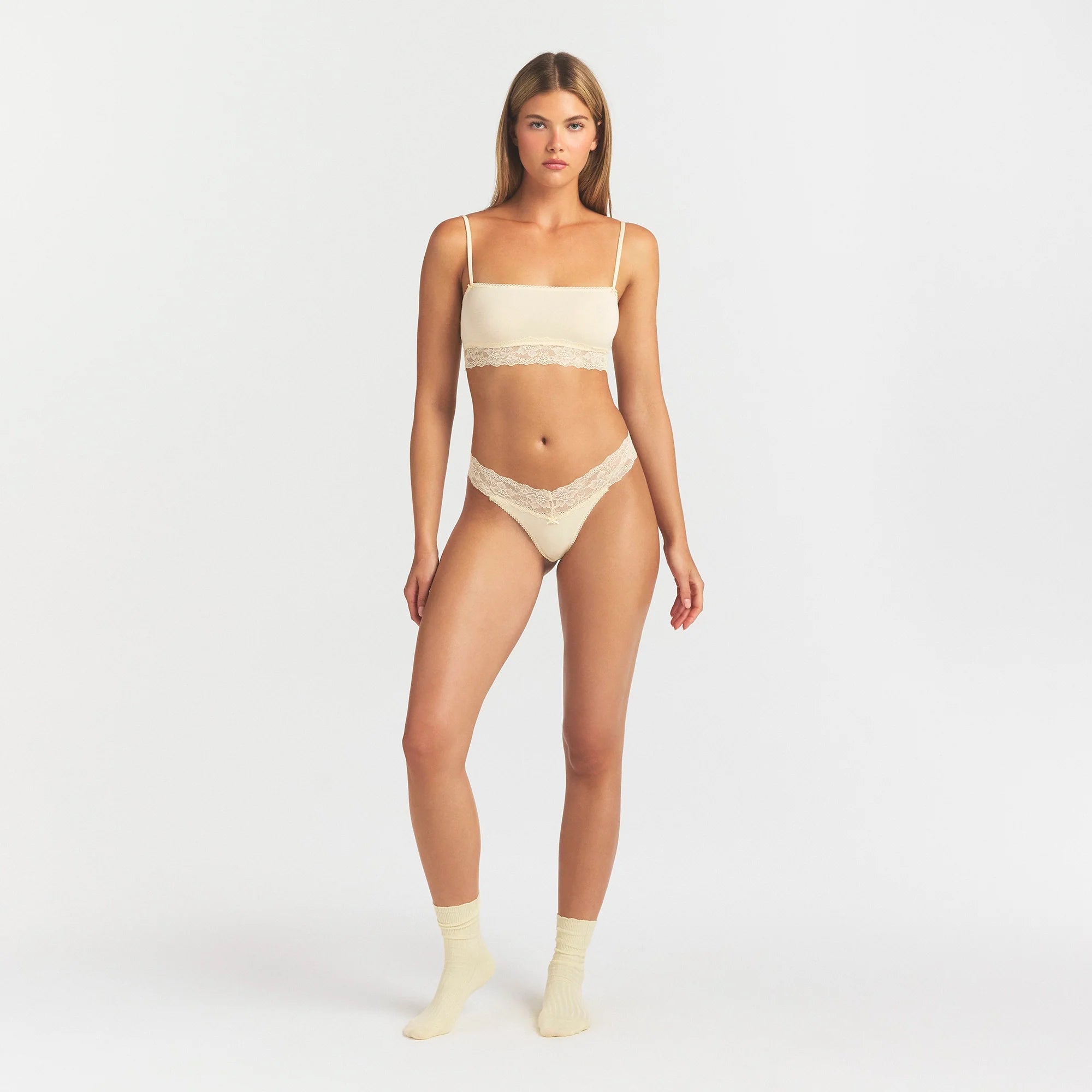 LIGHTWEIGHT COTTON WIDE LACE THONG | BUTTER TONAL