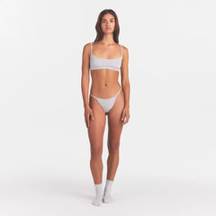 LIGHTWEIGHT COTTON POINTELLE LACE STRING THONG | LIGHT HEATHER GREY