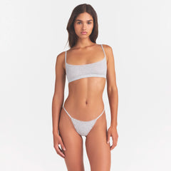 LIGHTWEIGHT COTTON POINTELLE LACE STRING THONG | LIGHT HEATHER GREY